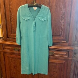 Like New! St. John Sport Teal V-Neck Knit Long Sleeve Dress - Small